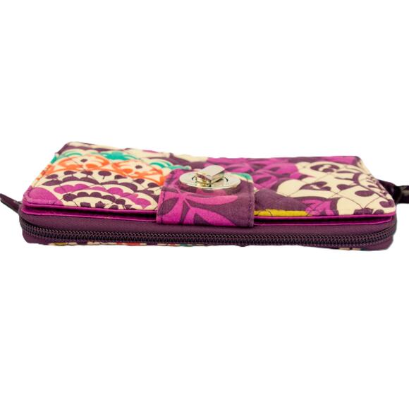 VERA BRADLEY Plumb Crazy Pattern Quilted Turn Lock Wallet Purple Clutch - Picture 4 of 9